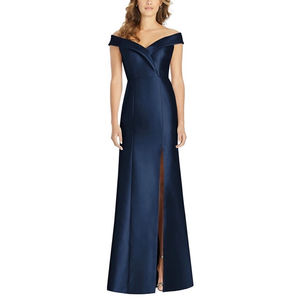 Alfred Sung D760 Off the Shoulder Front Slit Gown - Picture 1 of 7
